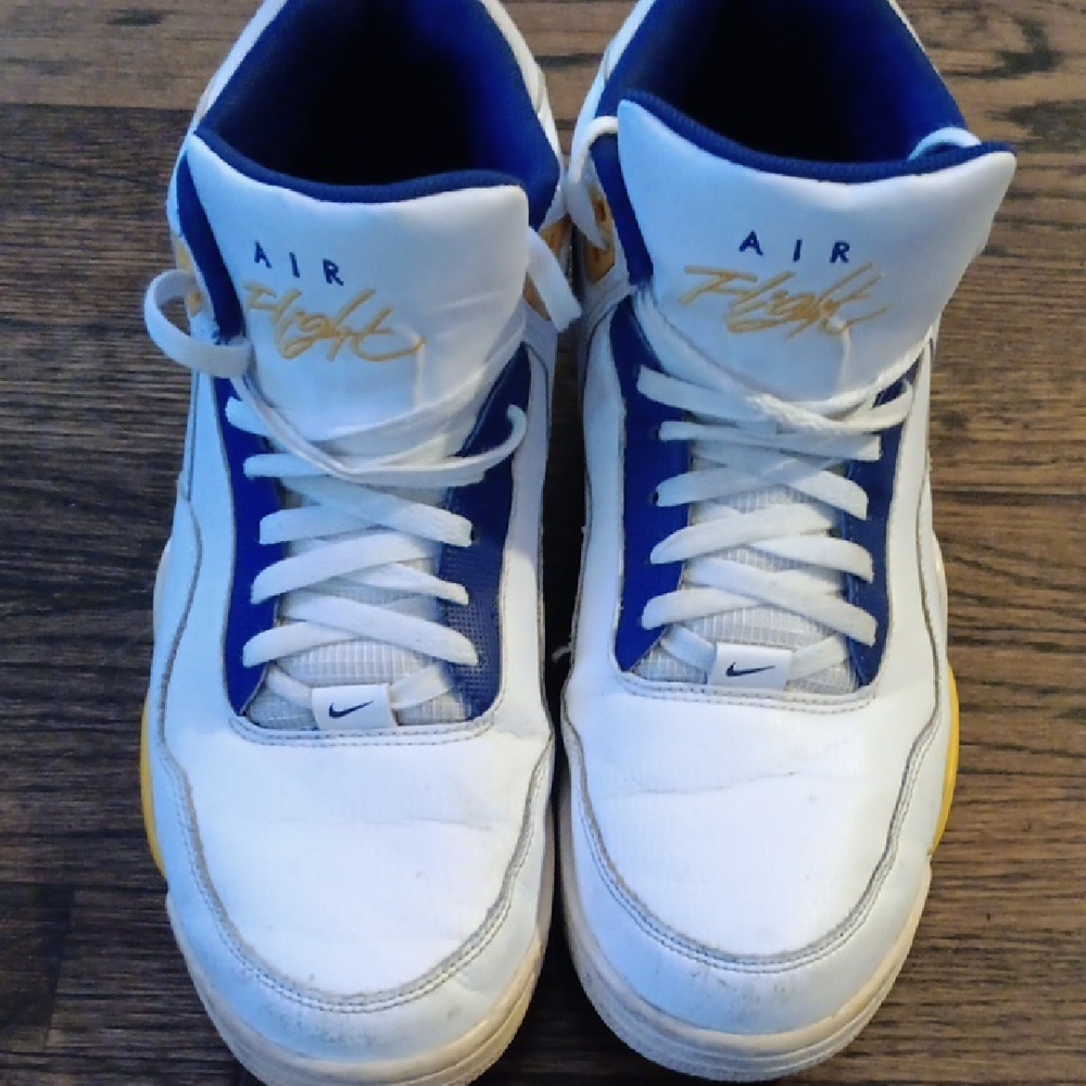 Nike White and Blue High-Tops with Gold Details